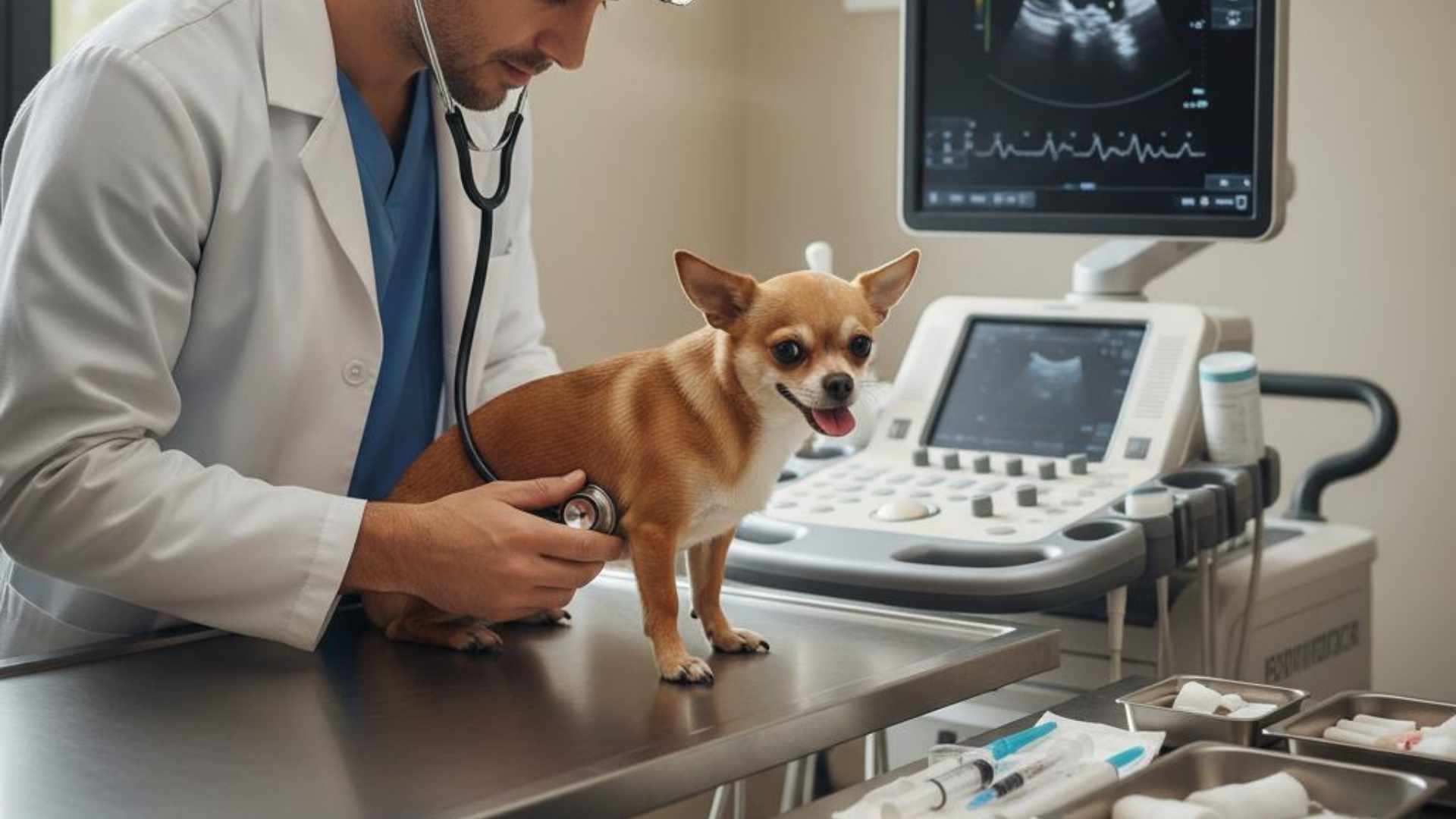 veterinario examinando perrito